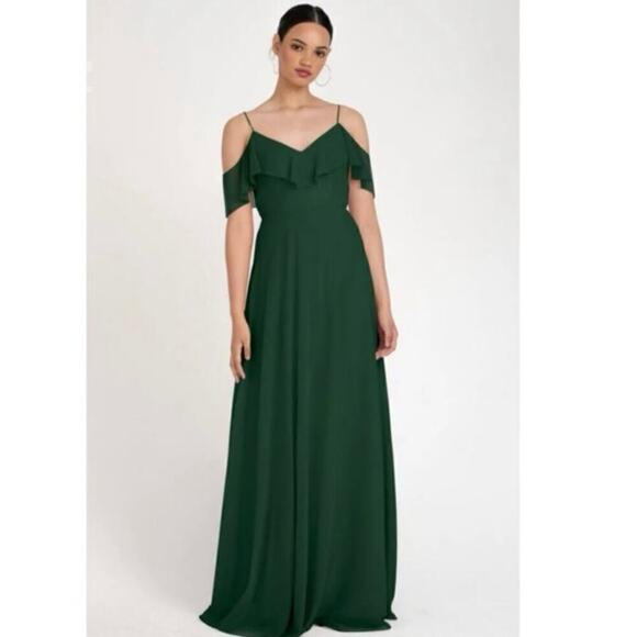 Jenny Yoo Mila Forest Green Flutter Sleeve Formal Gown Bridesmaid Dress - 8 - Picture 1 of 8